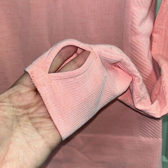 Athleta Bright Salmon Pullover Fitted Hoodie with Drawstrings & Thumb Holes- Med - Picture 8 of 11